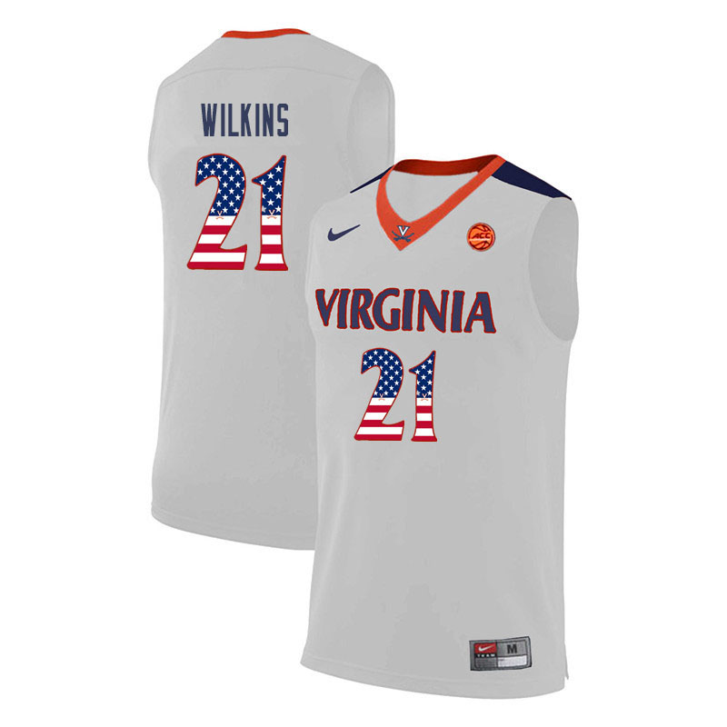 Men Virginia Cavaliers #21 Isaiah Wilkins College Basketball USA Flag Fashion Jerseys-White - Click Image to Close